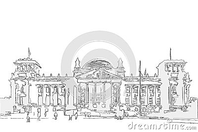 Sketch / illustration of the Reichstag Bundestag building in Berlin Cartoon Illustration