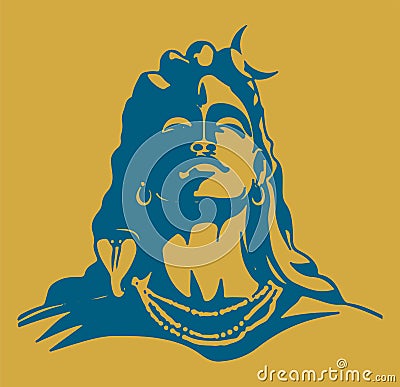 Sketch of Indian famous and powerful god Lord Shiva, Parvati and his symbols outline, silhouette editable illustration Vector Illustration