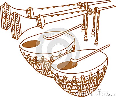 Sketch of Indian Traditional Wedding Baja Music Set or Music Instruments Editable Outline Illustration Vector Illustration