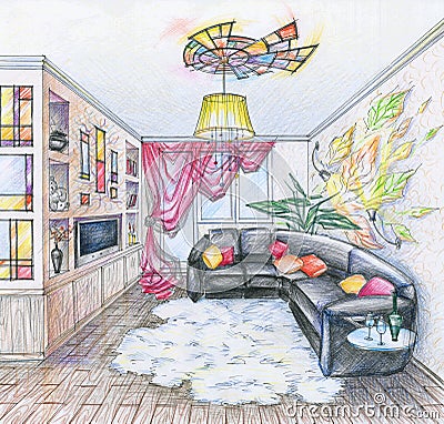 Sketch Of Interior Of Living Room Stock Photography 