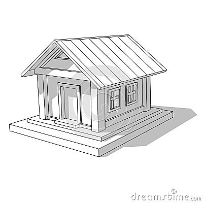 Sketch of Isometric image of private house isolated Vector Illustration