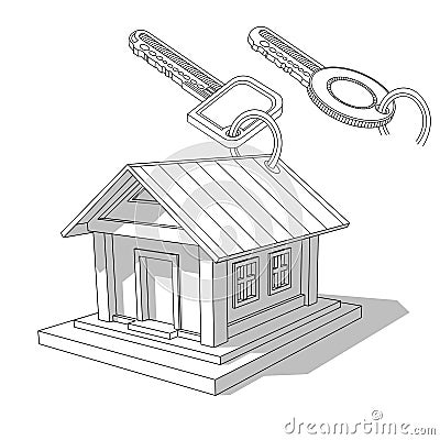 Sketch of Isometric image of private house with key isolated Vector Illustration