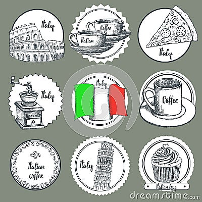 Sketch Italian icons Vector Illustration