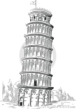 Sketch of Italy Landmark - Tower of Pisa Vector Illustration