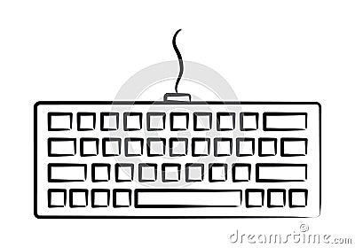 Sketch Keyboard, buttons, wire. Pencil-drawn computer equipment. Contour Input device. Peripherals Vector Illustration