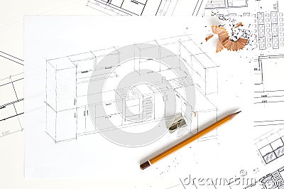 Sketch of kitchen furniture Stock Photo