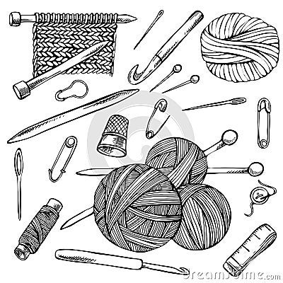 Sketch Knitting and crochet Vector Illustration