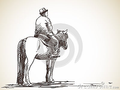Sketch of kyrgyz man sitting on horse, Hand drawn Vector Illustration