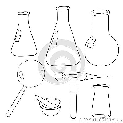 sketch of laboratory glassware Vector Illustration