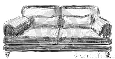Sketch Line sofa set perspective of a interior space. Cartoon Illustration