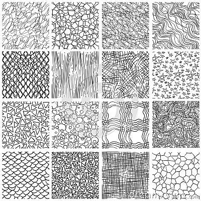 Sketch linear seamless patterns set Vector Illustration