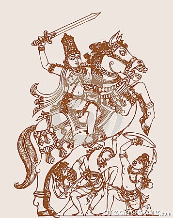 Sketch of Lord Vishnu Kaliyug Kalki Avatar Outline editable illustration Vector Illustration