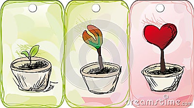 Sketch of love flower tag Vector Illustration