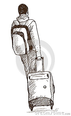 Sketch of man with suitcases, Hand drawn Vector illustration Vector Illustration