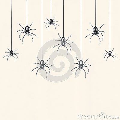 Sketch of a many black spiders drawn in black china dangling Stock Photo