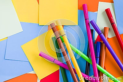 Sketch markers on the colorful paper background, paper board and empty space for text Stock Photo
