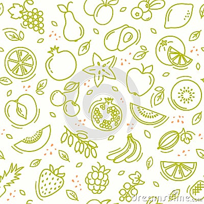 Sketch mixed fruits seamless summer pattern background vector format Vector Illustration