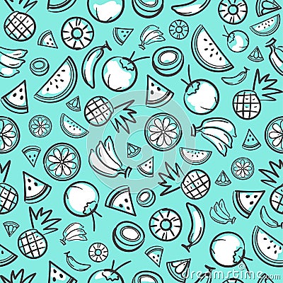 Sketch mixed tropical fruits seamless pattern background vector Vector Illustration