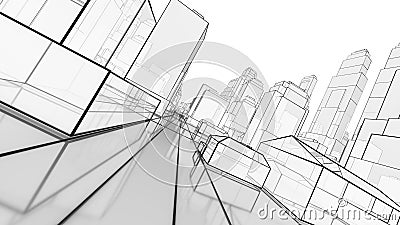 Sketch of modern city, perspective view Cartoon Illustration