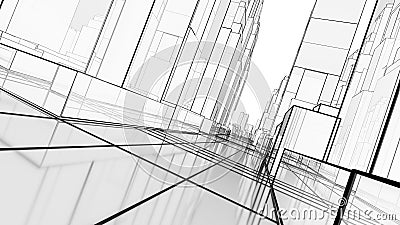 Sketch of modern city, perspective view Cartoon Illustration