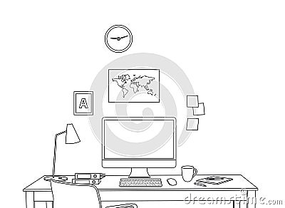 Sketch modern office interior Vector Illustration