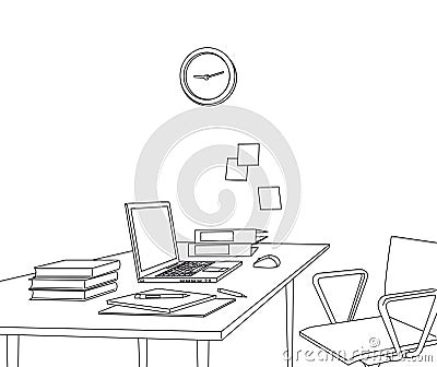 Sketch modern office space interior illustration Vector Illustration