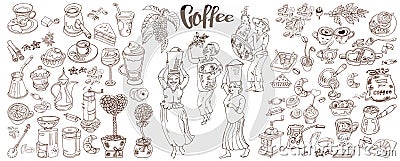 Sketch Monochrome Coffee Elements Collection Vector Illustration