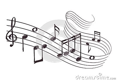 Sketch musical sound wave with music notes. Hand drawn vector illustration Vector Illustration