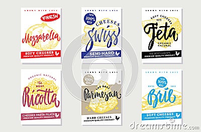 Sketch Natural Cheese Brochures Vector Illustration