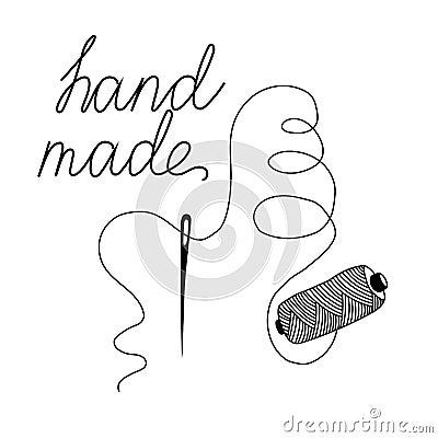 Sketch of needle with thread Vector Illustration