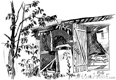 Sketch of an old barn Vector Illustration