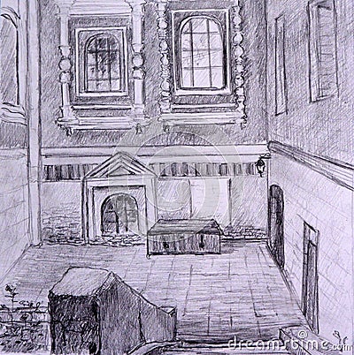 Sketch of an old church yard in Moscow Stock Photo