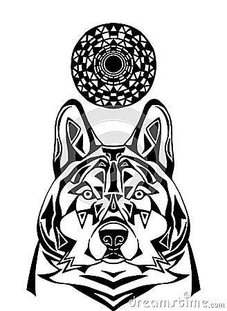 Ornament wolf on white background. Patterned art of severe wolf. Vector Illustration