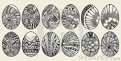 Sketch ornate Easter eggs Vector Illustration