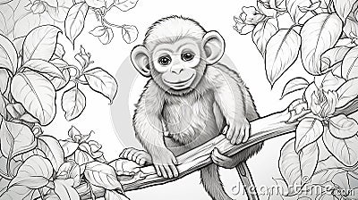 Sketch the Outline of a Create the outline of a playful monkey swinging Stock Photo