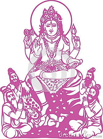 Sketch Outline Editable Vector Illustration of Hindu Monks Sitting in front of the Lord Shiva Vector Illustration