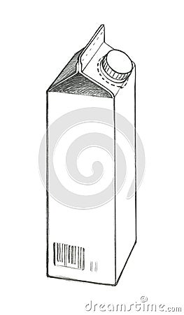 A sketch of a packaging paper bag for liquid with a lid. Pencil drawing Stock Photo