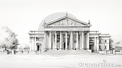 Neoclassical Architecture Sketch: Wine Country Italy In The Mid 1800s Stock Photo