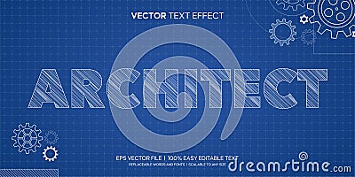 sketch paper blueprint architect engineer editable text effect Vector Illustration