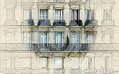 Sketch of Parisian facade Stock Photo