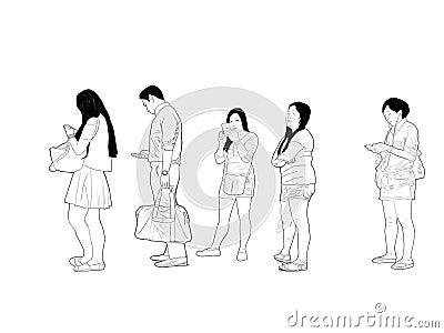 Sketch of people waiting in queue Stock Photo