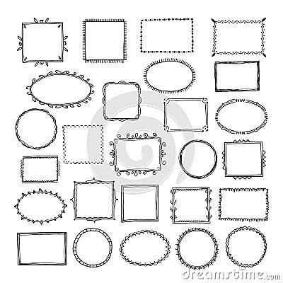 Sketch picture frames. Doodle square borders sketch lines hand drawn photo empty frame vintage cartoon vector set Vector Illustration