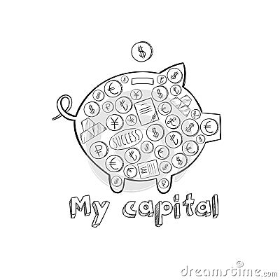 Sketch Pig Money Box Concept Vector Illustration