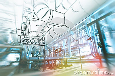 Sketch of piping design concept. Motion blur effect Stock Photo