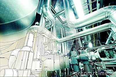 Sketch of piping design industrial equipment Stock Photo