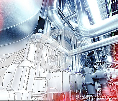 Sketch of piping design with industrial equipment photo Stock Photo