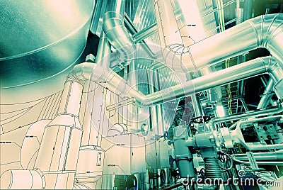 Sketch piping design mixed industrial equipment Stock Photo