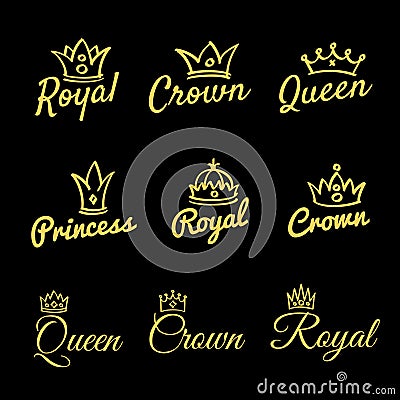 Sketch queen crowns and hand drawn princess diadem vector Vector Illustration