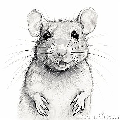Charming Black And White Rat Drawing - Realistic Portrait Illustration Cartoon Illustration