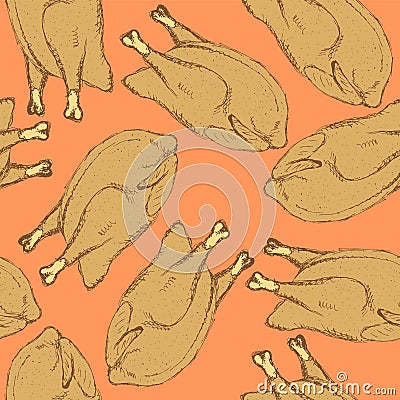 Sketch roasted turkey in vintage style Vector Illustration